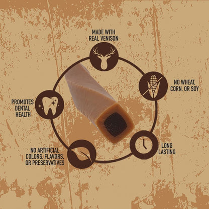| Wild Chews | Venison Recipe, Made with Real Venison, Limited Ingredient, Long Lasting Chews for Large Dogs | 12 Count