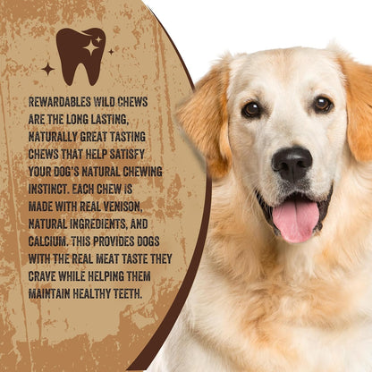 | Wild Chews | Venison Recipe, Made with Real Venison, Limited Ingredient, Long Lasting Chews for Large Dogs | 12 Count