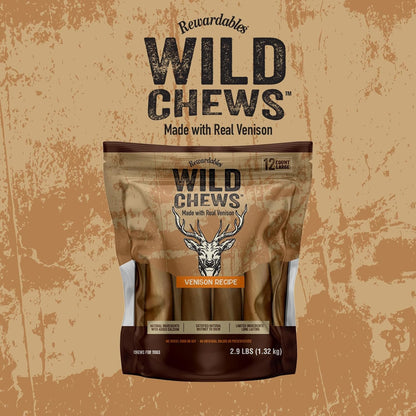 | Wild Chews | Venison Recipe, Made with Real Venison, Limited Ingredient, Long Lasting Chews for Large Dogs | 12 Count