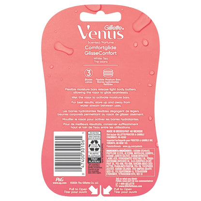 Venus ComfortGlide 3 White Tea Women's 3 Blade Disposable Razor, 2 count, Pink