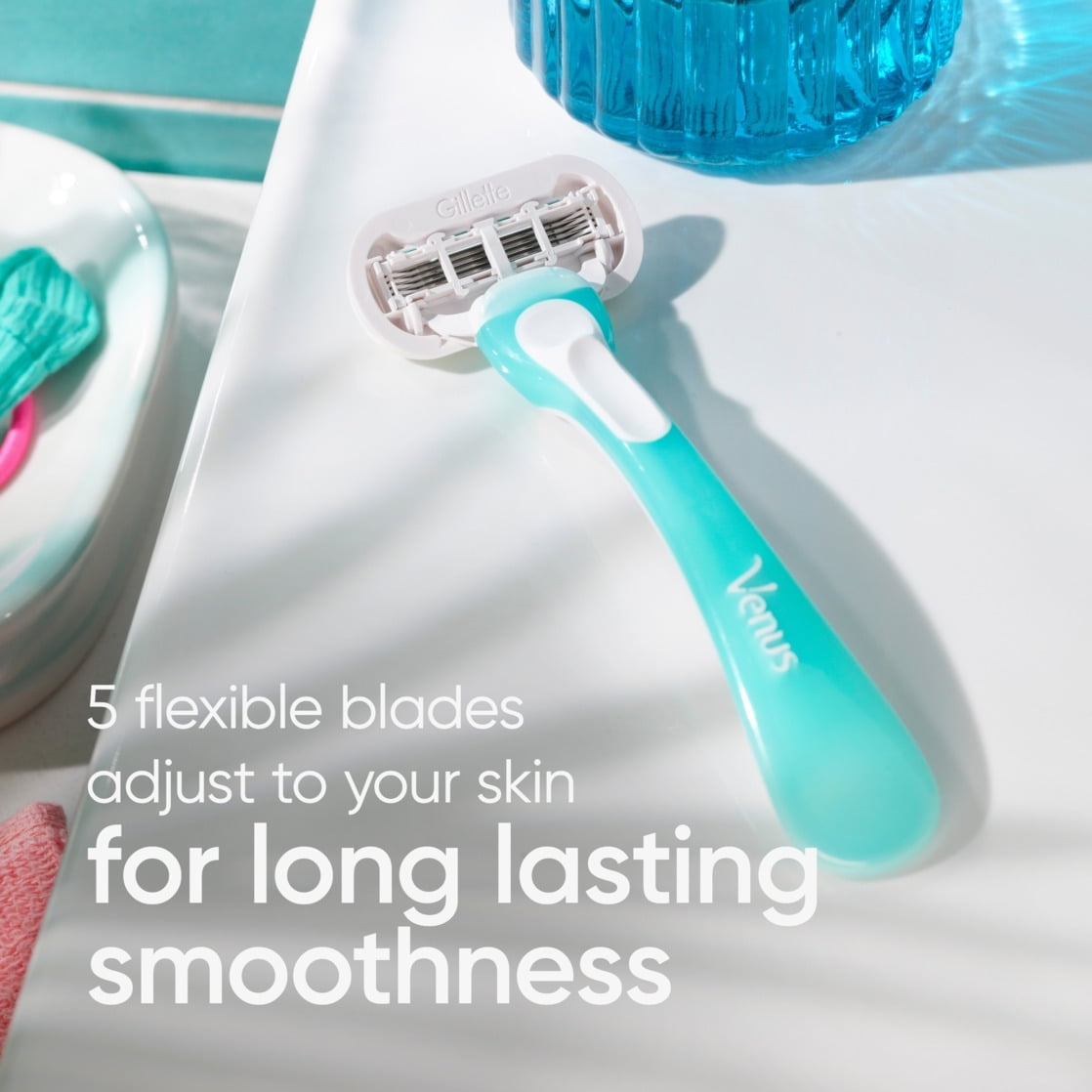 Venus Extra Smooth Sensitive Women's 5 Blade Disposable Razor, 2 count, Blue