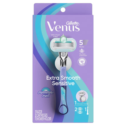 Venus Manual Razor, Summer Surf Extra Smooth Sensitive, 5 Blade Razor, Handle + 2 Refills