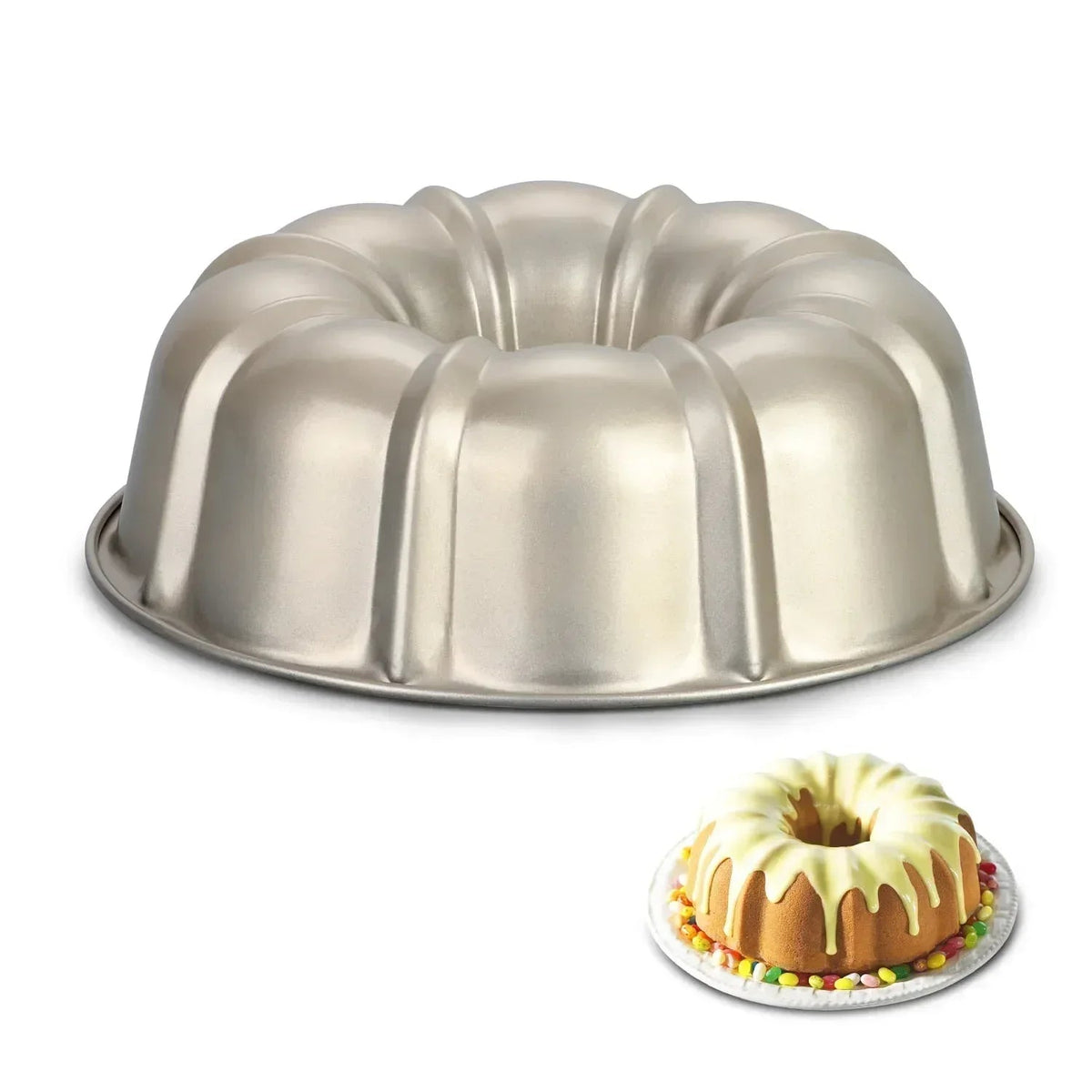 Vesteel 10 inch Bundt Cake Pan, Non-Stick Pan for Baking Brownie Flan Meatloaf, Carbon Steel Bakeware with Tube for Birthday Wedding Events, Heavy Duty & Durable - Black