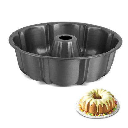 Vesteel 10 inch Bundt Cake Pan, Non-Stick Pan for Baking Brownie Flan Meatloaf, Carbon Steel Bakeware with Tube for Birthday Wedding Events, Heavy Duty & Durable - Black