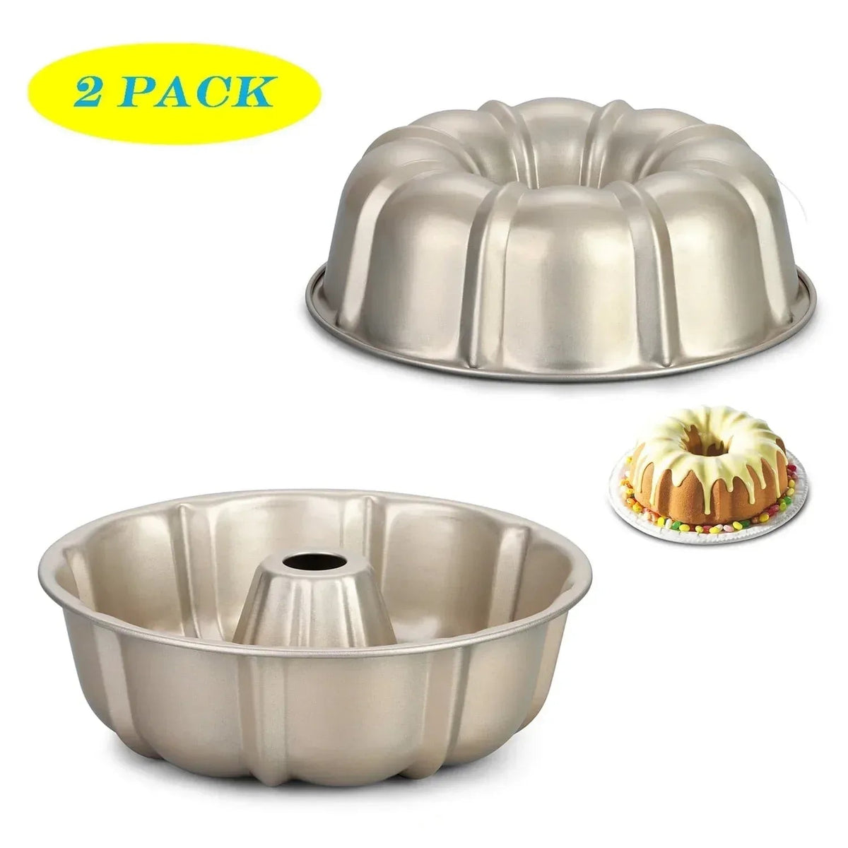 Vesteel 10 inch Bundt Cake Pan, Non-Stick Pan for Baking Brownie Flan Meatloaf, Carbon Steel Bakeware with Tube for Birthday Wedding Events, Heavy Duty & Durable - Black