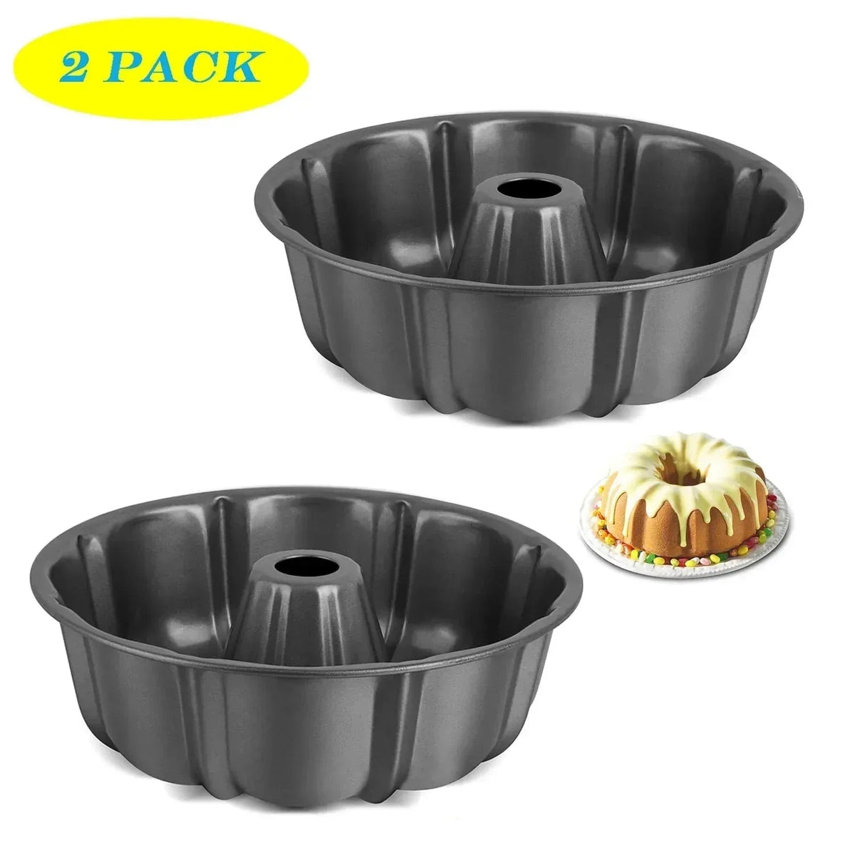 Vesteel 10 inch Bundt Cake Pan, Non-Stick Pan for Baking Brownie Flan Meatloaf, Carbon Steel Bakeware with Tube for Birthday Wedding Events, Heavy Duty & Durable - Black