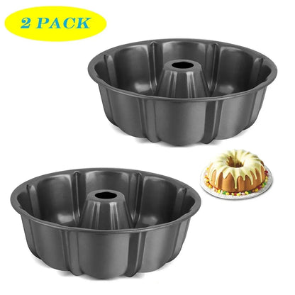 Vesteel 10 inch Bundt Cake Pan, Non-Stick Pan for Baking Brownie Flan Meatloaf, Carbon Steel Bakeware with Tube for Birthday Wedding Events, Heavy Duty & Durable - Black