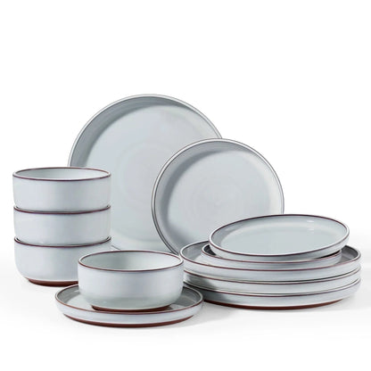 Vesteel 12-Piece Dinnerware set, Ceramic Plates and Bowls set for 4, Speckled Stoneware Dishes Set for Family, Microwave & Dishwasher Safe - Cappuccino Brown