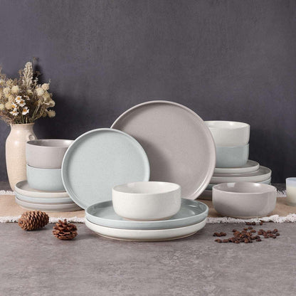 Vesteel 18-Piece Dinnerware Set, Ceramic Plates and Bowls Set for 6, Speckled Stoneware Dishes Set for Family, Microwave & Dishwasher Safe - Cappuccino Brown