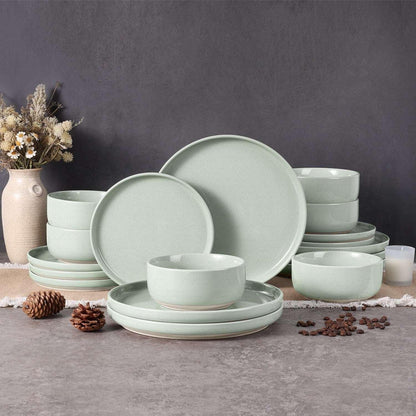 Vesteel 18-Piece Dinnerware Set, Ceramic Plates and Bowls Set for 6, Speckled Stoneware Dishes Set for Family, Microwave & Dishwasher Safe - Cappuccino Brown