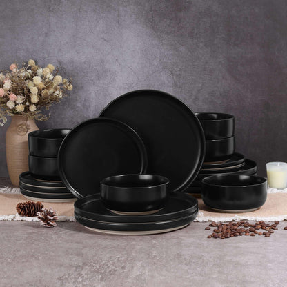 Vesteel 18-Piece Dinnerware Set, Ceramic Plates and Bowls Set for 6, Speckled Stoneware Dishes Set for Family, Microwave & Dishwasher Safe - Cappuccino Brown