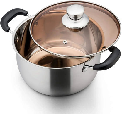 Vesteel 3 Quart Stock Pot, Stainless Steel Metal Pasta Soup Pot with Glass Lid for Cooking, Heat-Proof Double Handles, Heavy Duty & Dishwasher Safe
