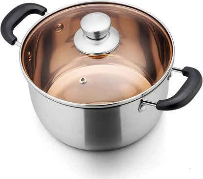 Vesteel 3 Quart Stock Pot, Stainless Steel Metal Pasta Soup Pot with Glass Lid for Cooking, Heat-Proof Double Handles, Heavy Duty & Dishwasher Safe