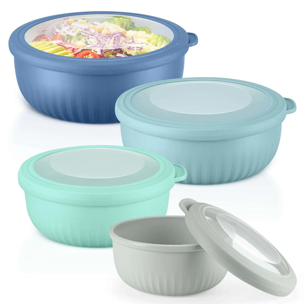 Vesteel 8Pcs Mixing Bowl Set with Lids, Nesting Plastic Bowls for for Mixing Serving Preparing Storage, Kitchen Prep Bowls, Dishwasher Safe, Blue