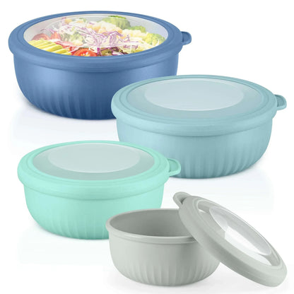 Vesteel 8Pcs Mixing Bowl Set with Lids, Nesting Plastic Bowls for for Mixing Serving Preparing Storage, Kitchen Prep Bowls, Dishwasher Safe, Blue