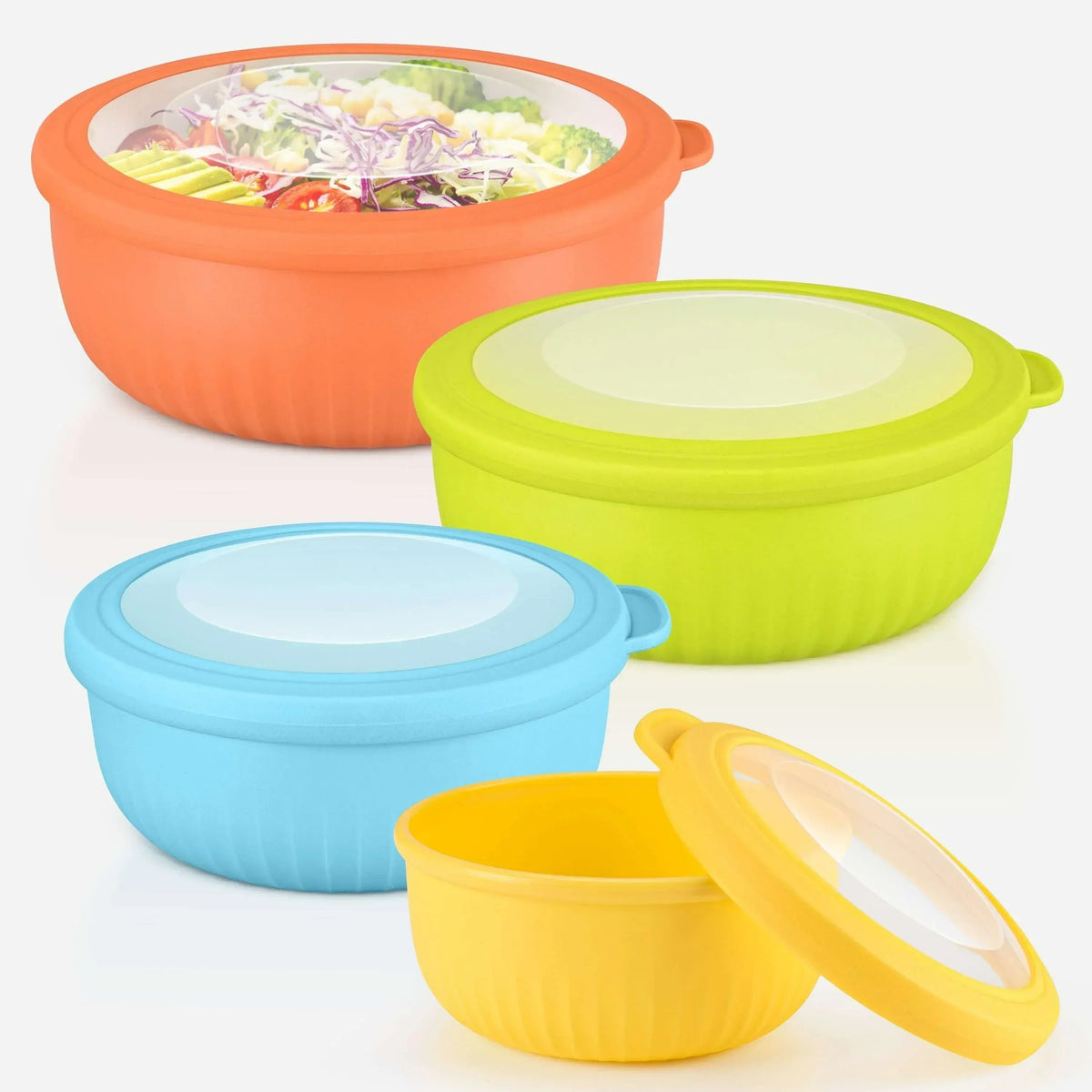 Vesteel 8Pcs Mixing Bowl Set with Lids, Nesting Plastic Bowls for for Mixing Serving Preparing Storage, Kitchen Prep Bowls, Dishwasher Safe, Blue