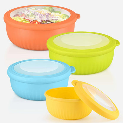 Vesteel 8Pcs Mixing Bowl Set with Lids, Nesting Plastic Bowls for for Mixing Serving Preparing Storage, Kitchen Prep Bowls, Dishwasher Safe, Blue