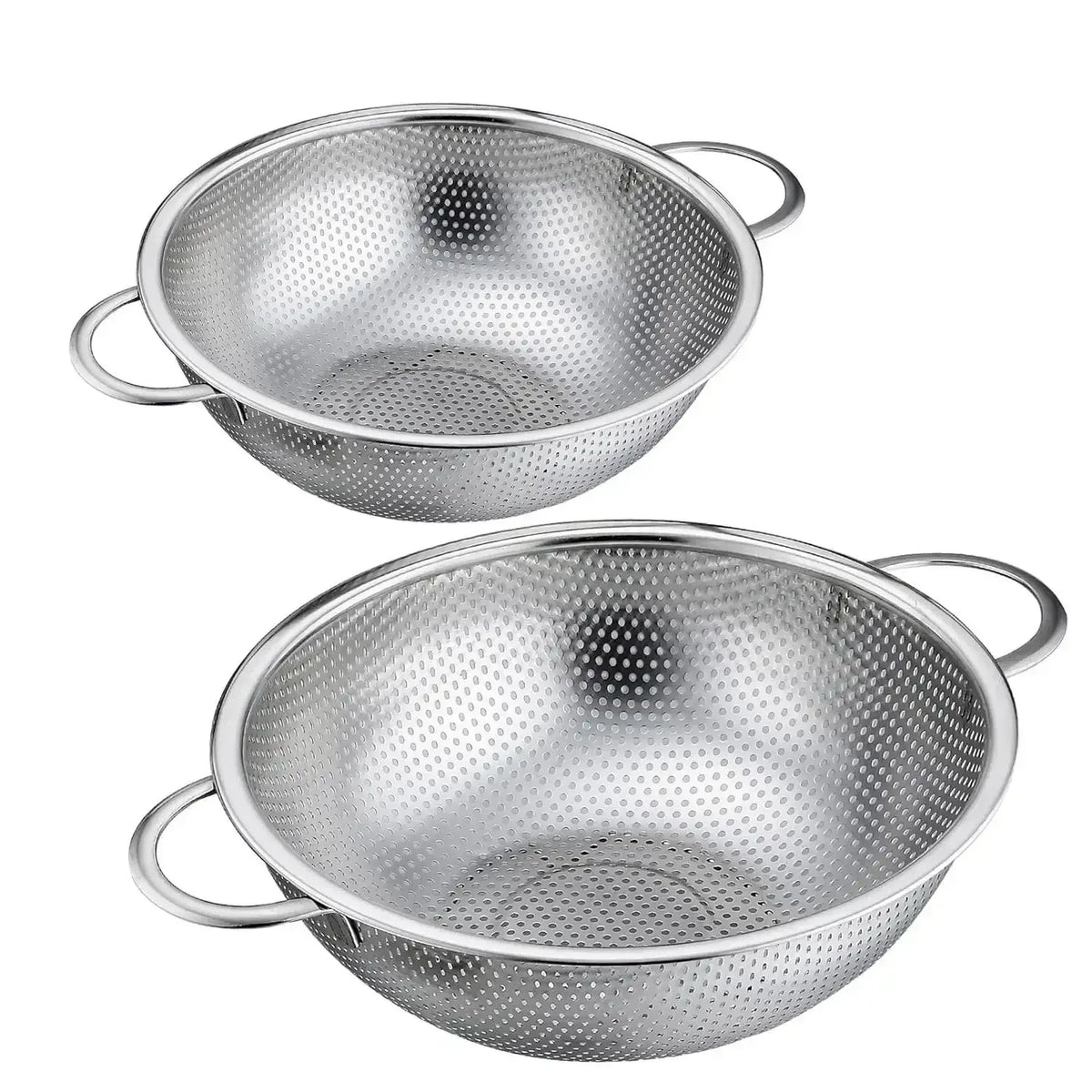 VeSteel Colander Set of 3, Stainless Steel Micro-Perforated Colanders Strainers for Draining Rinsing Washing, Ideal for Pasta Vegetables Fruits, Heavy Duty & Dishwasher Safe