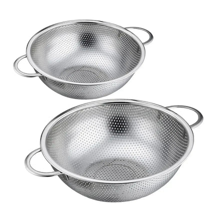 VeSteel Colander Set of 3, Stainless Steel Micro-Perforated Colanders Strainers for Draining Rinsing Washing, Ideal for Pasta Vegetables Fruits, Heavy Duty & Dishwasher Safe