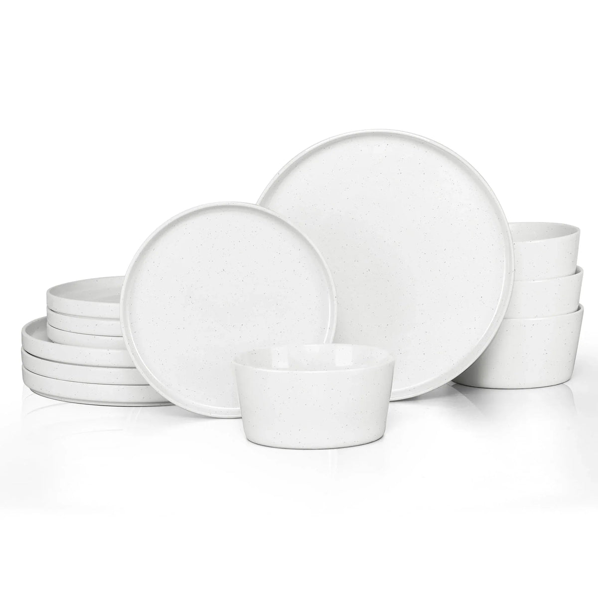 Vesteel Dinnerware Sets for 4, 12-Pieces Ceramic Plates and Bowls Sets, Handmade Reactive Glaze Dishes Set for Kitchen Dining, Dishwasher Safe, Khaki