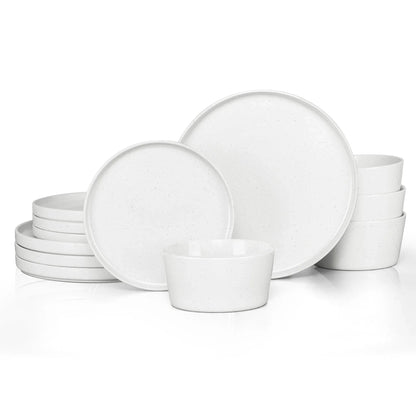 Vesteel Dinnerware Sets for 4, 12-Pieces Ceramic Plates and Bowls Sets, Handmade Reactive Glaze Dishes Set for Kitchen Dining, Dishwasher Safe, Khaki