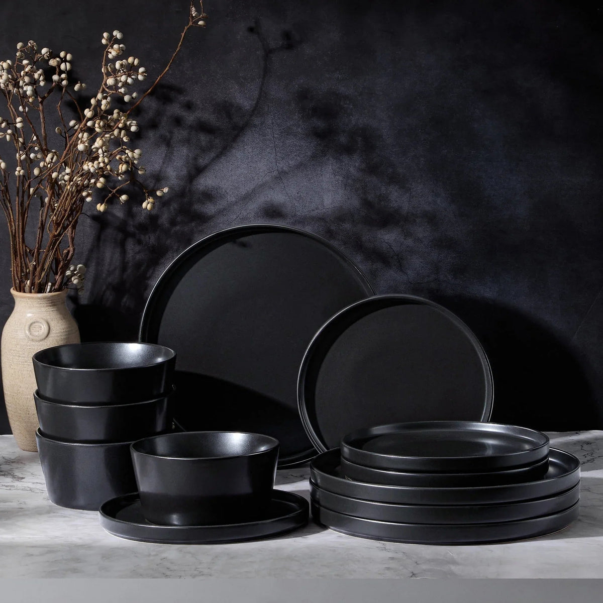 Vesteel Dinnerware Sets for 4, 12-Pieces Ceramic Plates and Bowls Sets, Handmade Reactive Glaze Dishes Set for Kitchen Dining, Dishwasher Safe, Khaki