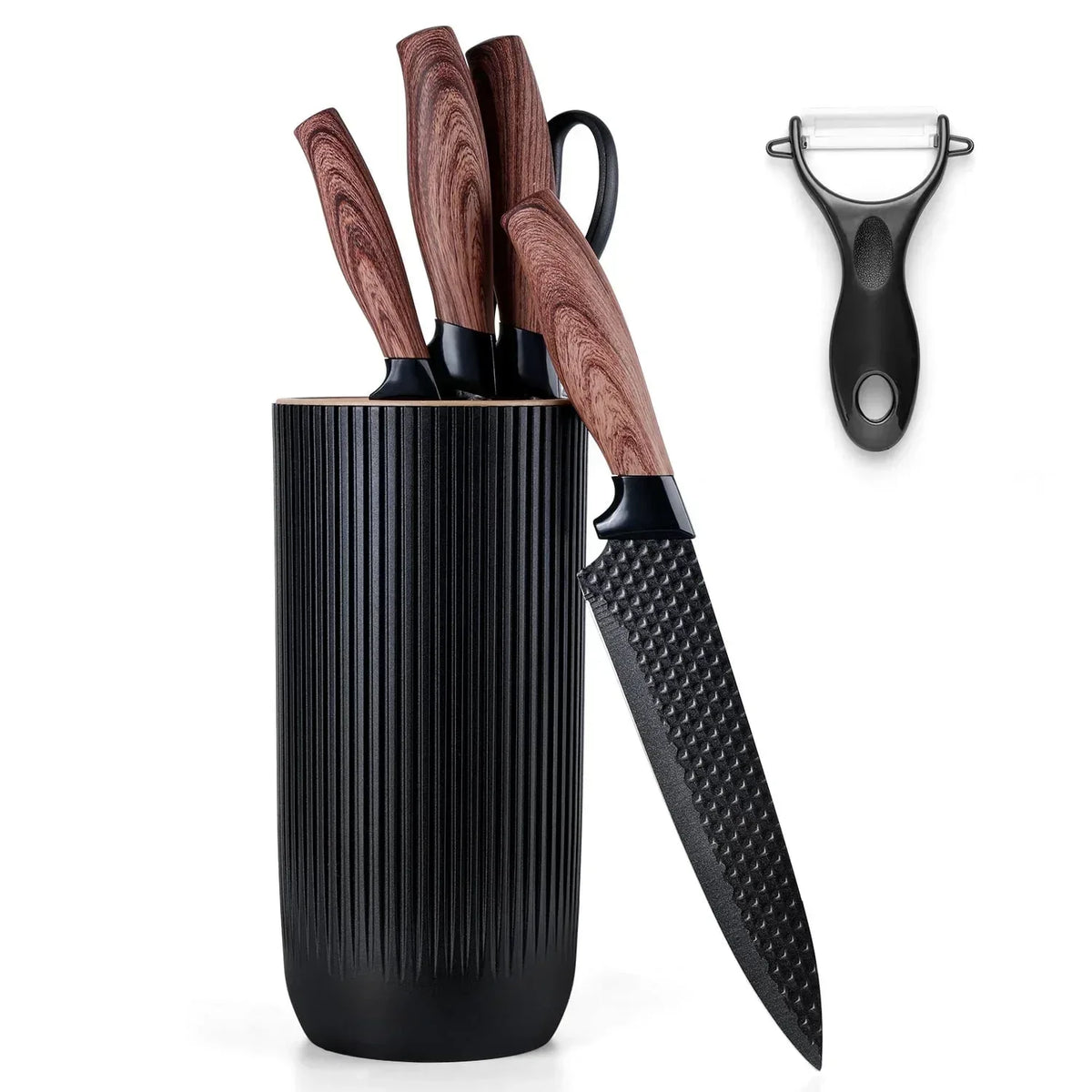 Vesteel Kitchen Knife Set of 7, Professional Stainless Steel Knives Set for Kitchen with Universal Knife Block - Khaki