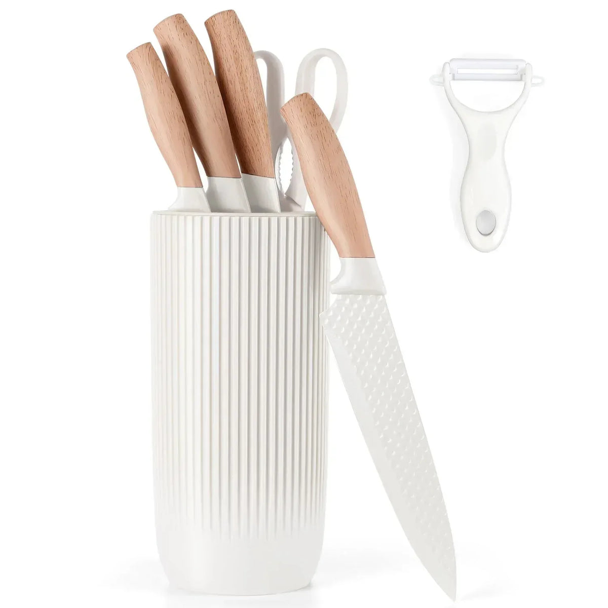 Vesteel Kitchen Knife Set of 7, Professional Stainless Steel Knives Set for Kitchen with Universal Knife Block - Khaki