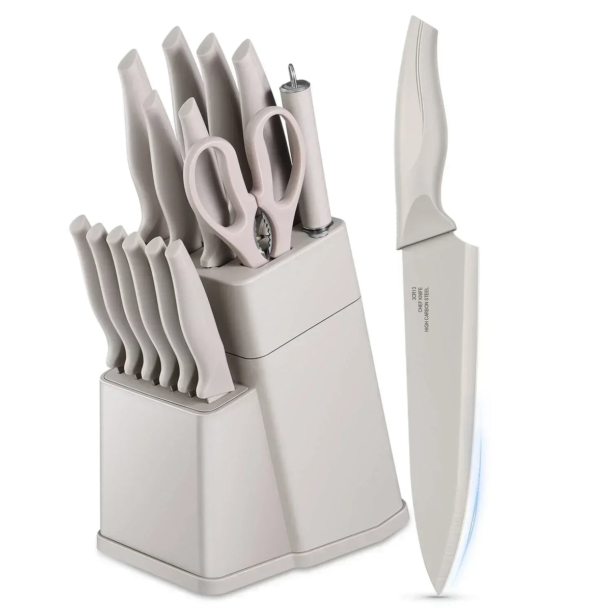 Vesteel Knife Set for Kitchen with Block, 15 Pcs High Carbon Stainless Steel Kitchen Knife Set with Self Sharpening