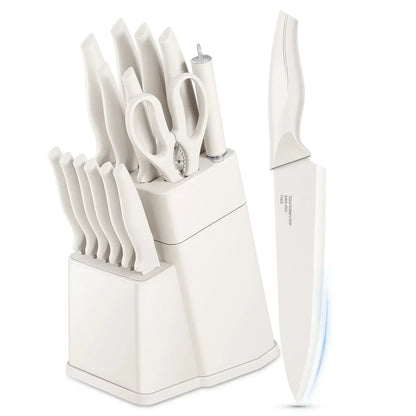 Vesteel Knife Set for Kitchen with Block, 15 Pcs High Carbon Stainless Steel Kitchen Knife Set with Self Sharpening