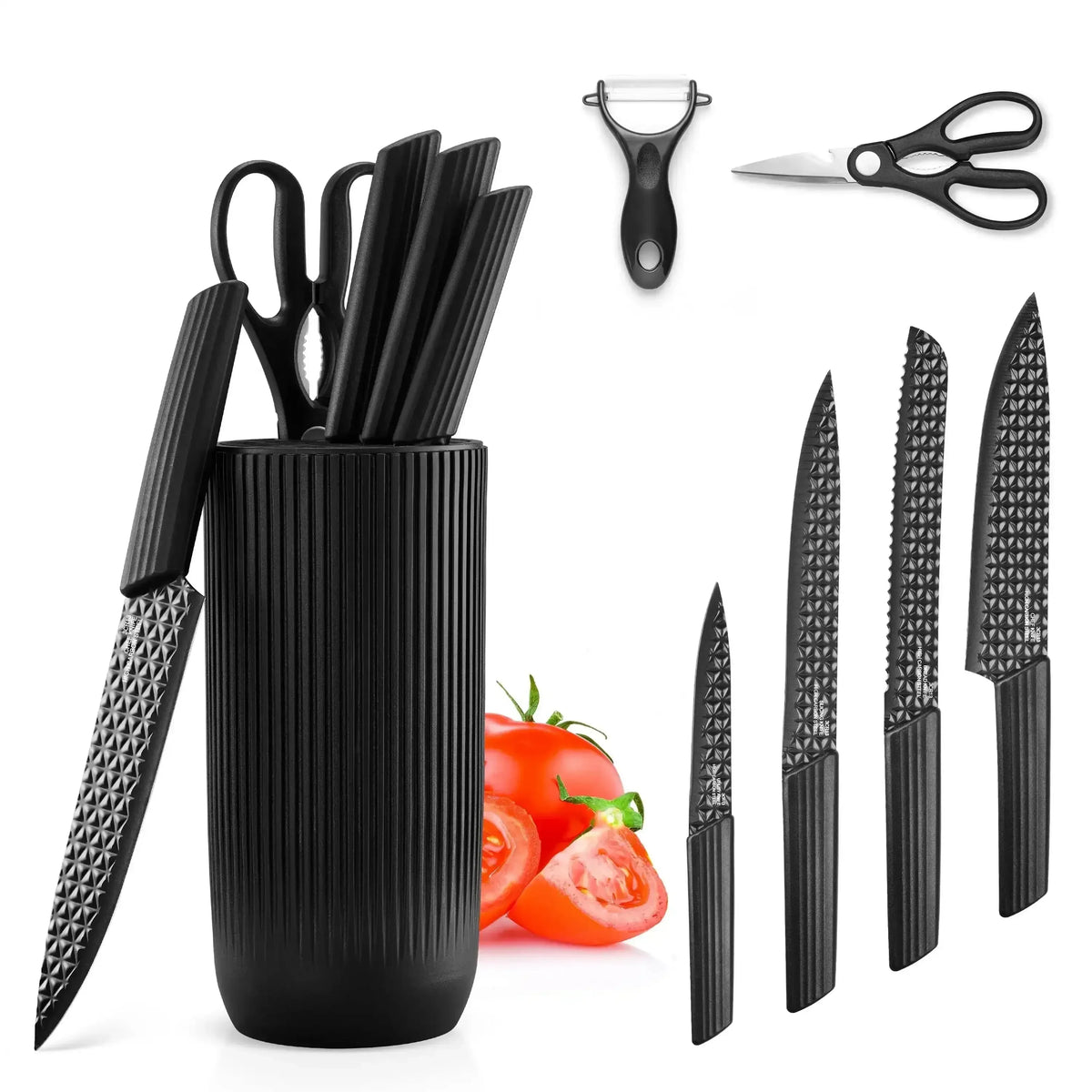 Vesteel Kitchen Knife Set of 7, Professional Stainless Steel Knives Set for Kitchen with Universal Knife Block - Khaki