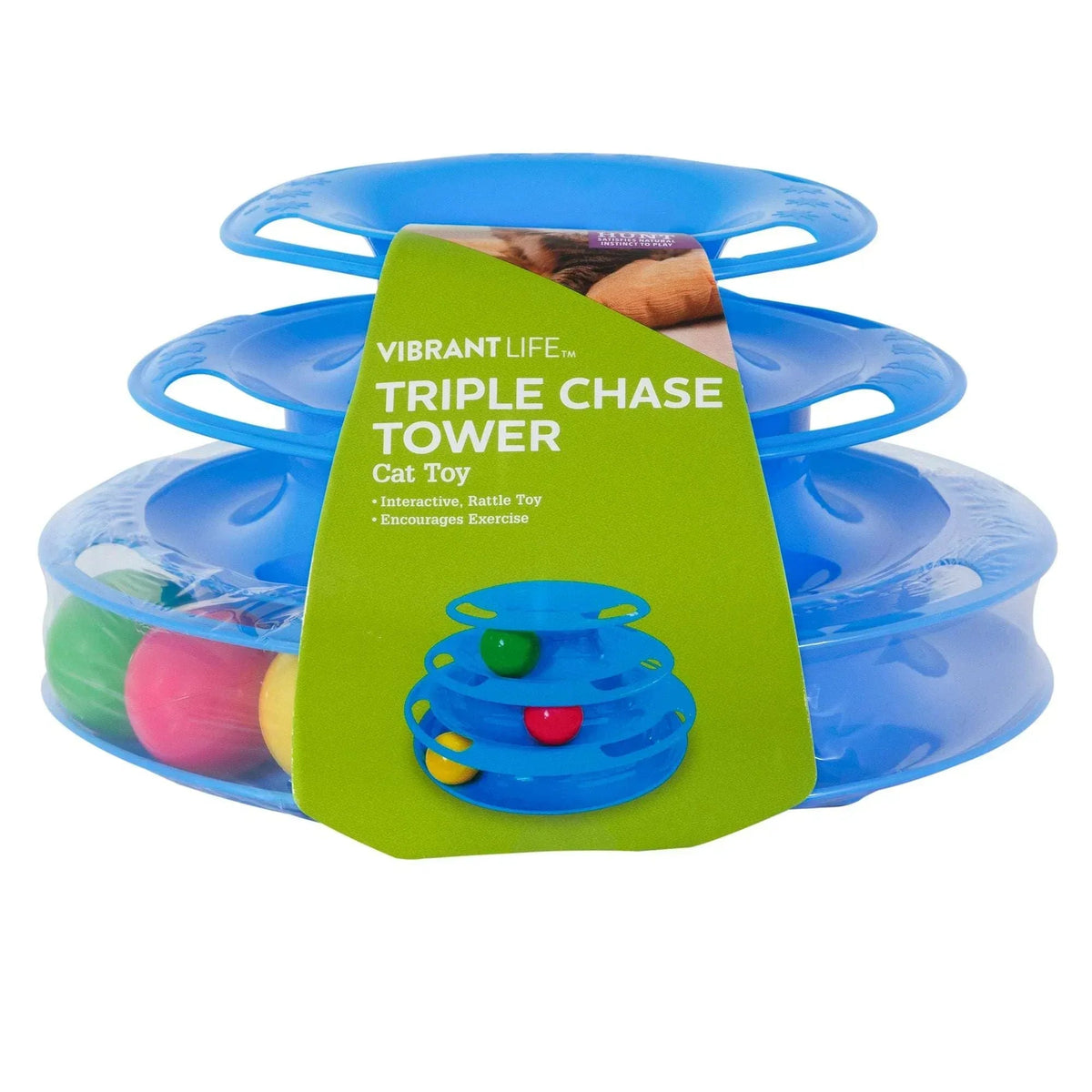 Vibrant Life Triple Chase 3 Tier Tower Interactive Ball Toy for Cats and Kittens