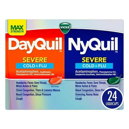 Vicks DayQuil & NyQuil Severe Cough, Cold & Flu Relief LiquiCaps, 24 Count