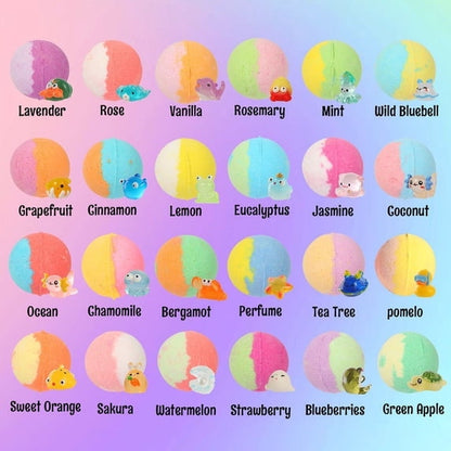 Vremou Kids Bath Bombs, 24 Pack Bath Bombs for Kids with Surprise Inside, Natural Organic Kids Bubble Bath Fizzy for Girls Boys with Bath Toys Inside