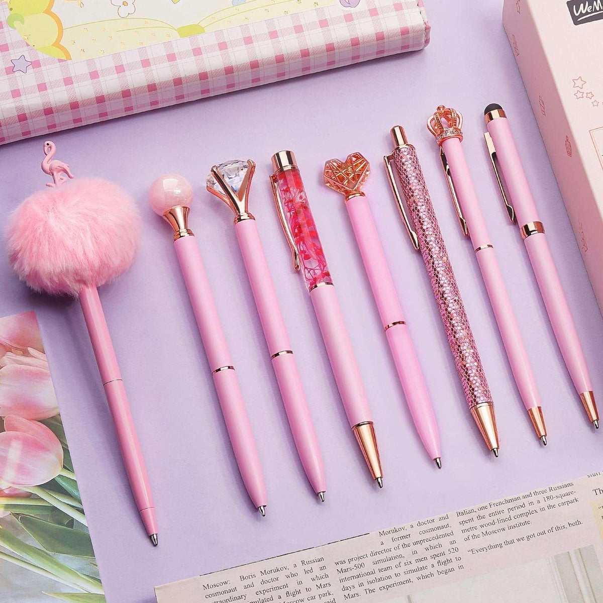 WEMATE 8Pcs Set for Journaling, Glitter Fancy Pens Gifts for Women, Office Black