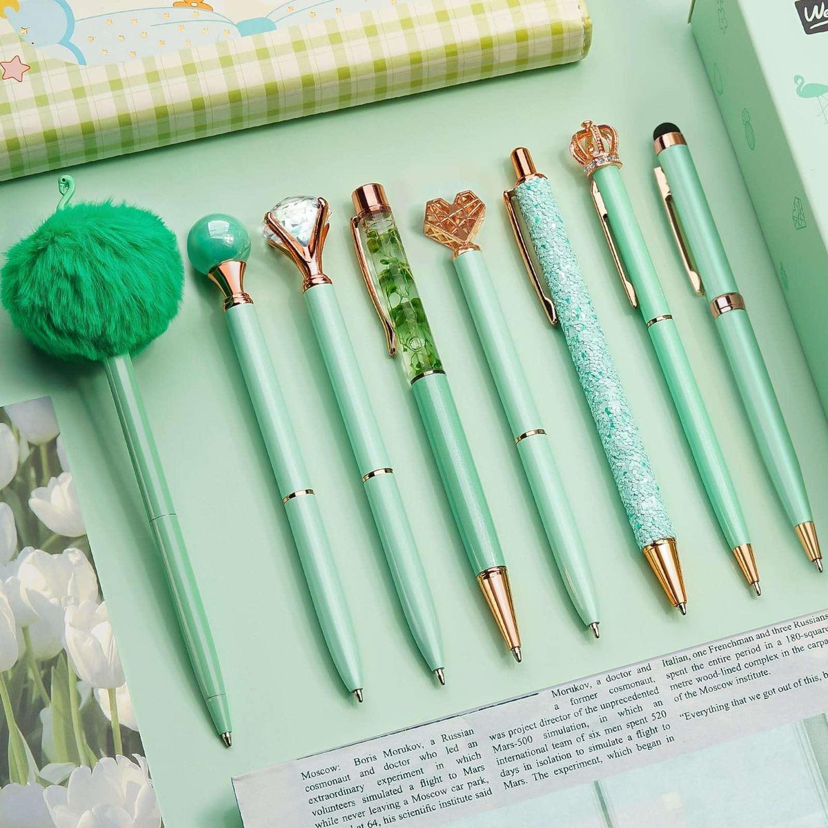 WEMATE 8Pcs Set for Journaling, Glitter Fancy Pens Gifts for Women, Office Black