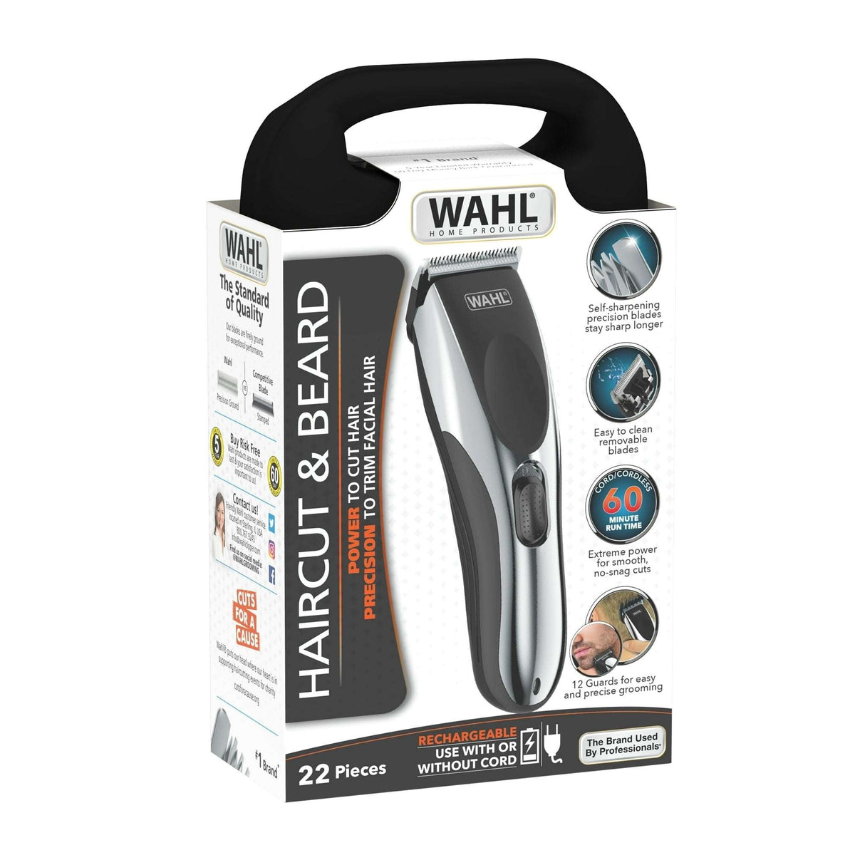 Wahl Haircut & Beard Cordless Trimmer Kit, Men or Women, 22pc, Black - 9639-2201