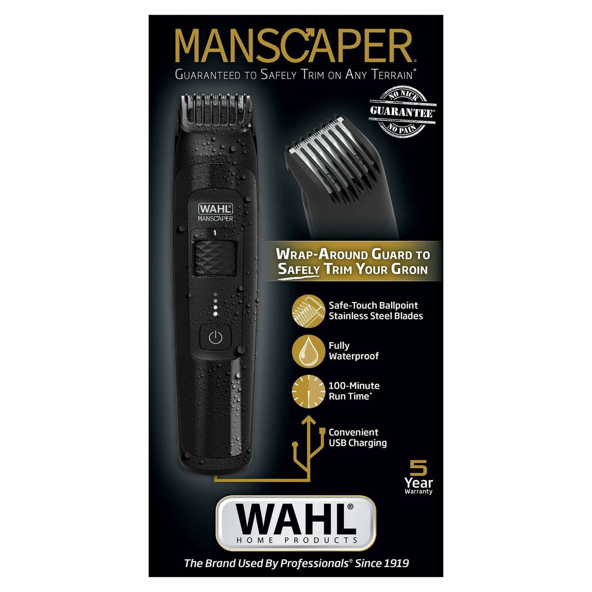 Wahl Manscaper Rechargeable Body Groomer for Men, Waterproof, Lithium Ion Battery, 1pc, Black - 5618-100
