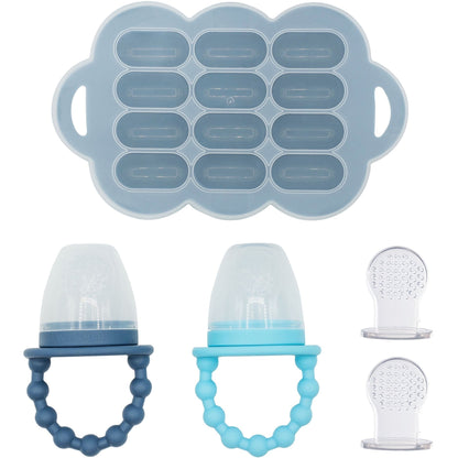 WeeSprout Silicone Baby Feeder Teether Set with Extra Pouches & Freezer Tray