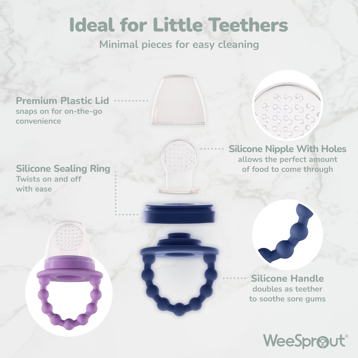 WeeSprout Silicone Baby Feeder Teether Set with Extra Pouches & Freezer Tray