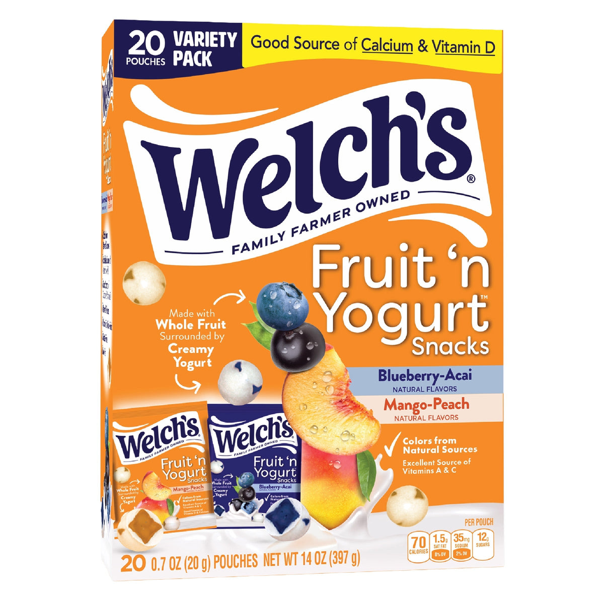 Welch's Fruit 'N Yogurt Blueberry-Acai. & Mango-Peach Soft Fruit Snacks, .7 oz, 20 Count