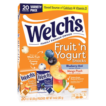 Welch's Fruit 'N Yogurt Blueberry-Acai. & Mango-Peach Soft Fruit Snacks, .7 oz, 20 Count