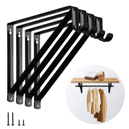 WellMade 11 x 9.5 in Wall Mounted Closet Rod Brackets 2 Pack, Steel Shelves Support with Rod Shelving Support, Black with Screws