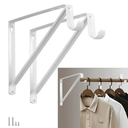 WellMade 11 x 9.5 in Wall Mounted Closet Rod Brackets 2 Pack, Steel Shelves Support with Rod Shelving Support, Black with Screws