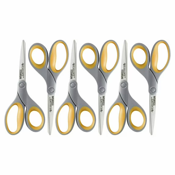 Westcott 8-Inch Titanium Bonded Adjustable Glide Scissors, Grey & Yellow for Office Use