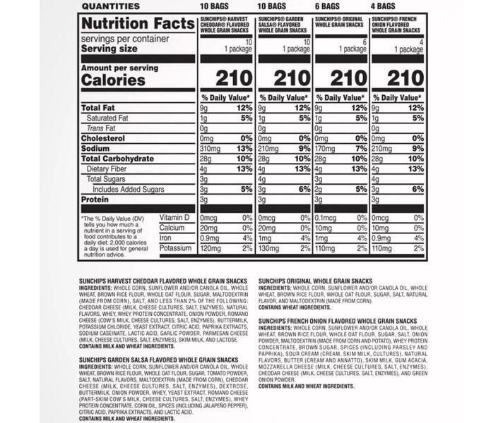 SunChips Whole Grain Chips, Variety Pack, 1.5 oz (30-pk)