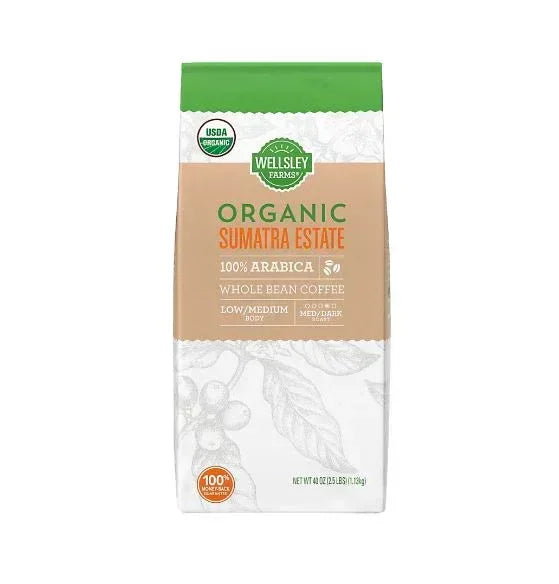 Wellsley Farms Organic Sumatra Estate Whole Bean Coffee, 40 oz.