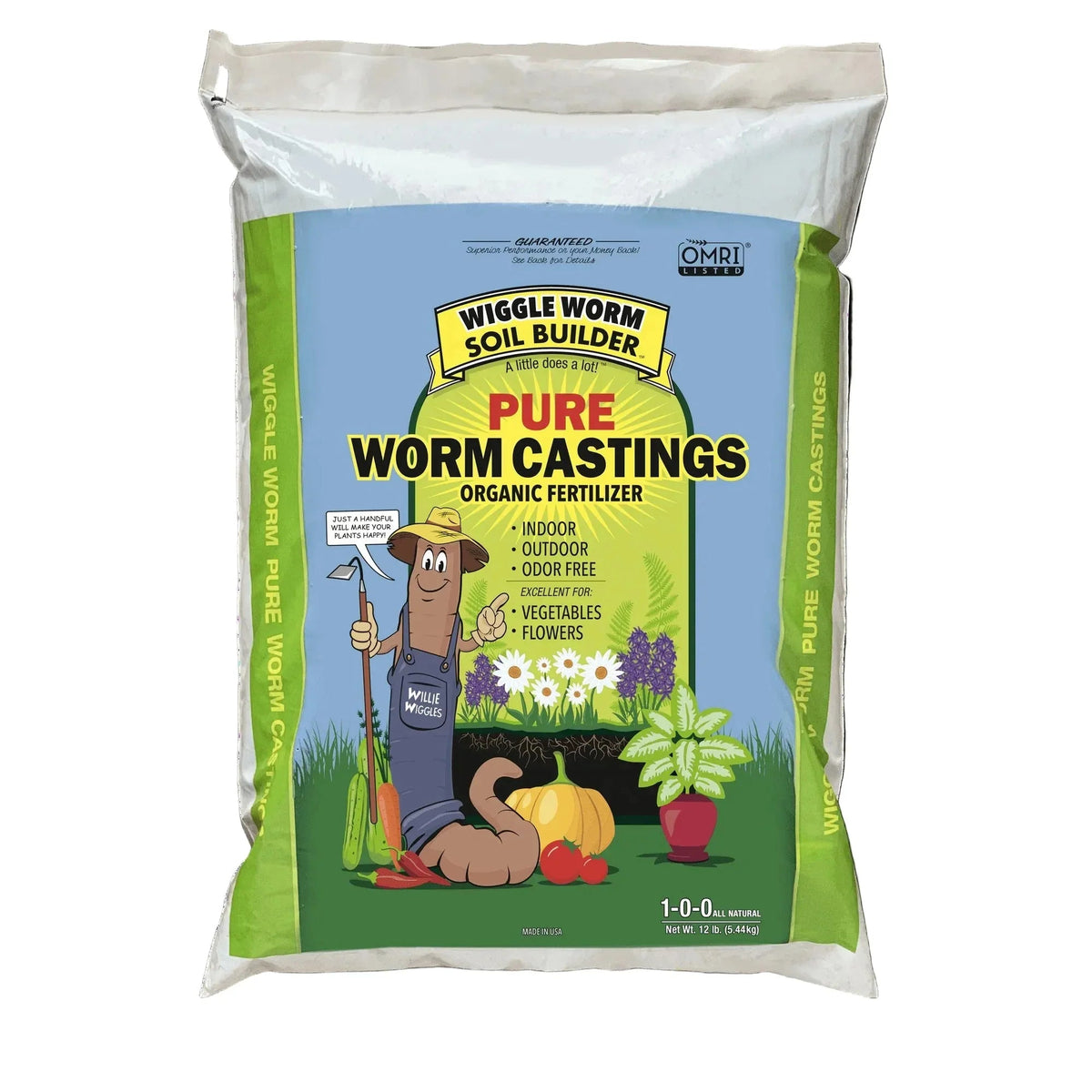 Wiggle Worm Pure Organic Worm Castings - All-Natural Fertilizer for Indoor & Outdoor Plants, Odor-Free, Ideal for Vegetables, Flowers, and Gardens (12 lbs)