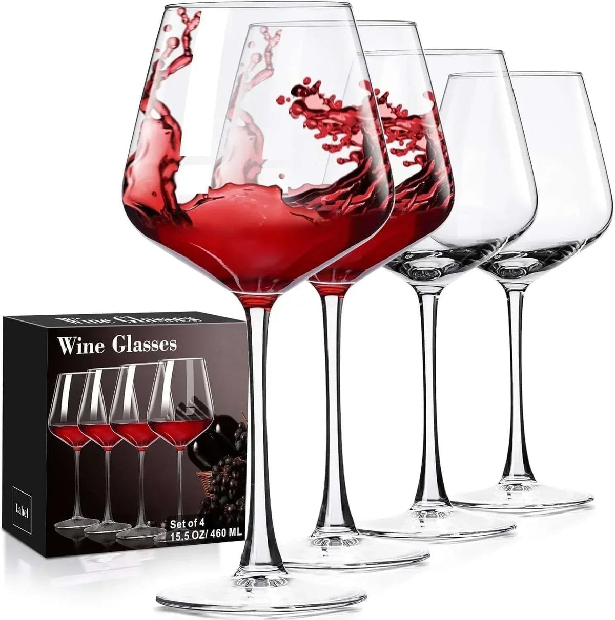 Baalaka Wine Glasses Set of 4, Hand Blown White and Red Wine Glasses, Burgundy Wine Glass, 16oz Red Wine Glasses for Women, Men, Wedding and Birthday