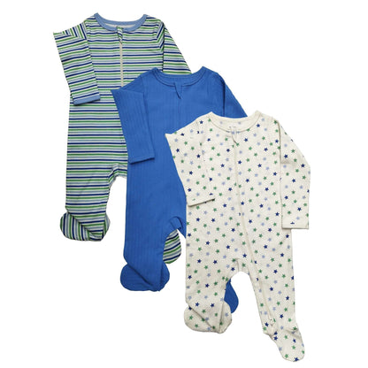 Wonder Nation Organic Cotton Baby Unisex Zip Front Footed Sleep N Play Pajamas, 3-Pack, Sizes Preemie-6/9 Months